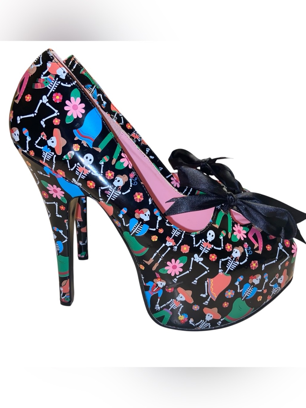 Pin Up Couture Shoes Womens Size 11 Heels Day of the dead Halloween Skeleton
Go